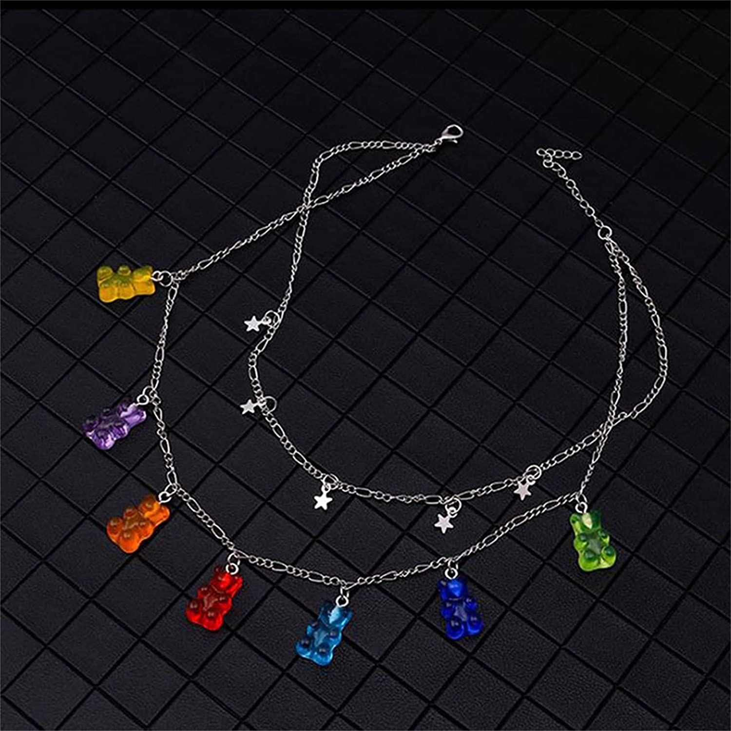 Eastjing Gummy Bear Necklace, Colorful Aesthetic Pendant Chain Necklace, Layered Choker Necklaces, Gummy Bear Necklaces, Adjustable Mul thumbnail