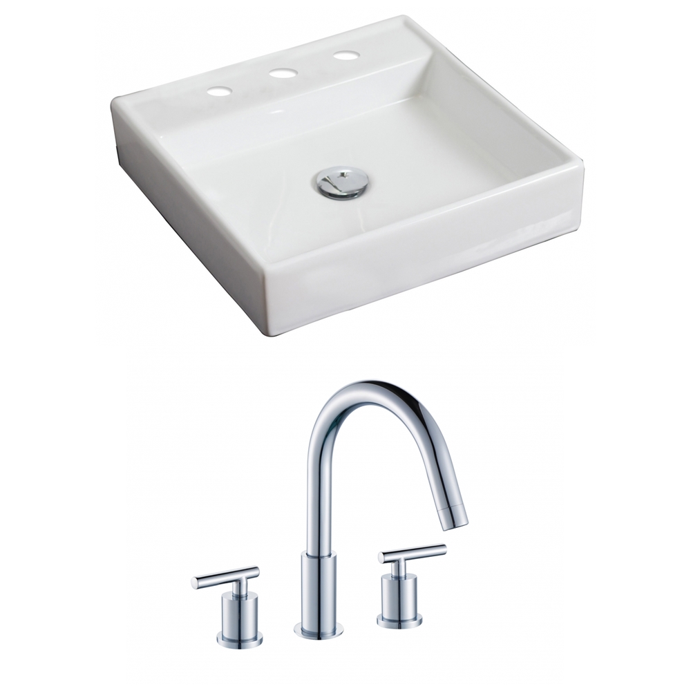 Lavabo Vasque Carré American Imaginations En Céramique Blanche Avec Robinet Chromé (17,5 Po X 17,5 Po) AI-999-15069 - Rona