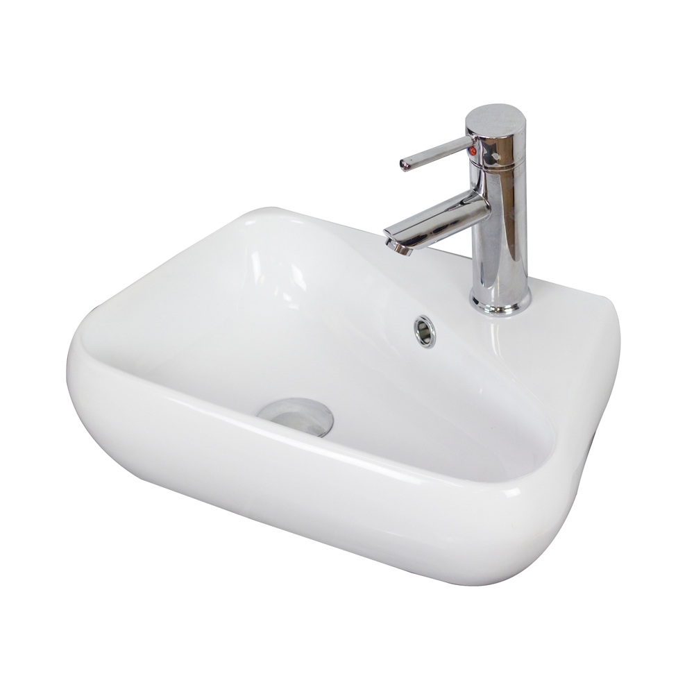 Lavabo En Céramique Mural De Forme Irrégulière Blanc American Imaginations Avec Robinet Et Drain Trop-Plein (11 Po X 17,5… AI-999-34311 thumbnail