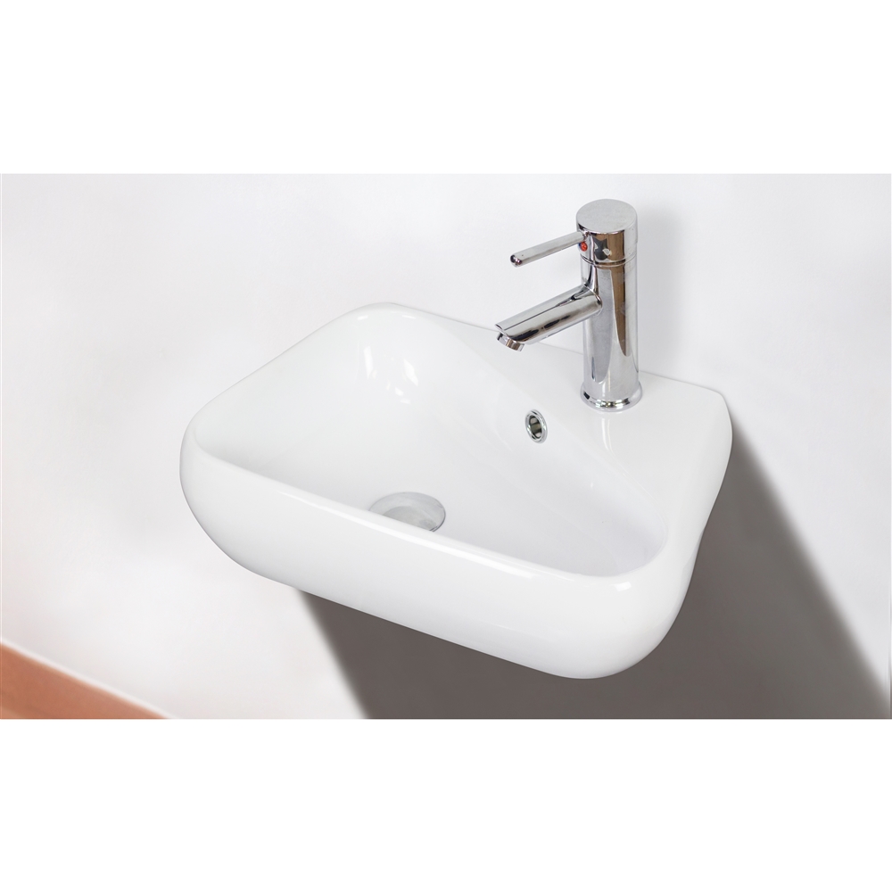 Lavabo En Céramique Mural De Forme Irrégulière Blanc American Imaginations Avec Robinet Et Drain Trop-Plein (11 Po X 17,5… AI-999-34311 thumbnail