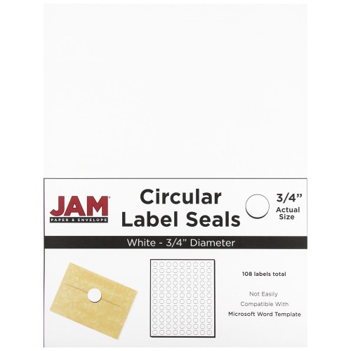 JAM PAPER Circle Label Sticker Seals - 0.75 Inch Diameter - White - 108 Round Labels/Pack