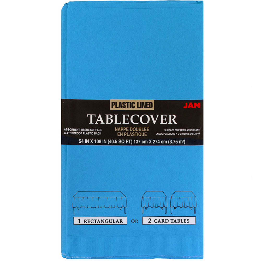 JAM Paper Sea Blue Rectangular Plastic Lined Paper Table Cover, 54
