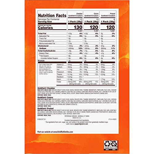 Pepperidge Farm Goldfish Crackers Big Smiles with Cheddar, Colors, and Pretzel Crackers, Snack Packs, 30 Count Variety Pack Box thumbnail