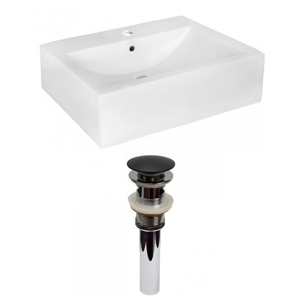 Ens. De Lavabo Mural Rectangulaire En Céramique Blanche De 20,25 Po Par American Imaginations, Quincaillerie Noire AI-999-31610