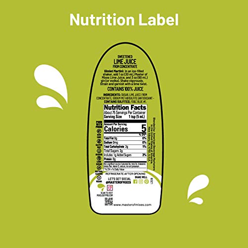 Master of Mixes Cocktail Essentials Sweetened Lime Juice  375 ML Bottle (12.7 Fl Oz)  Individually Boxed thumbnail