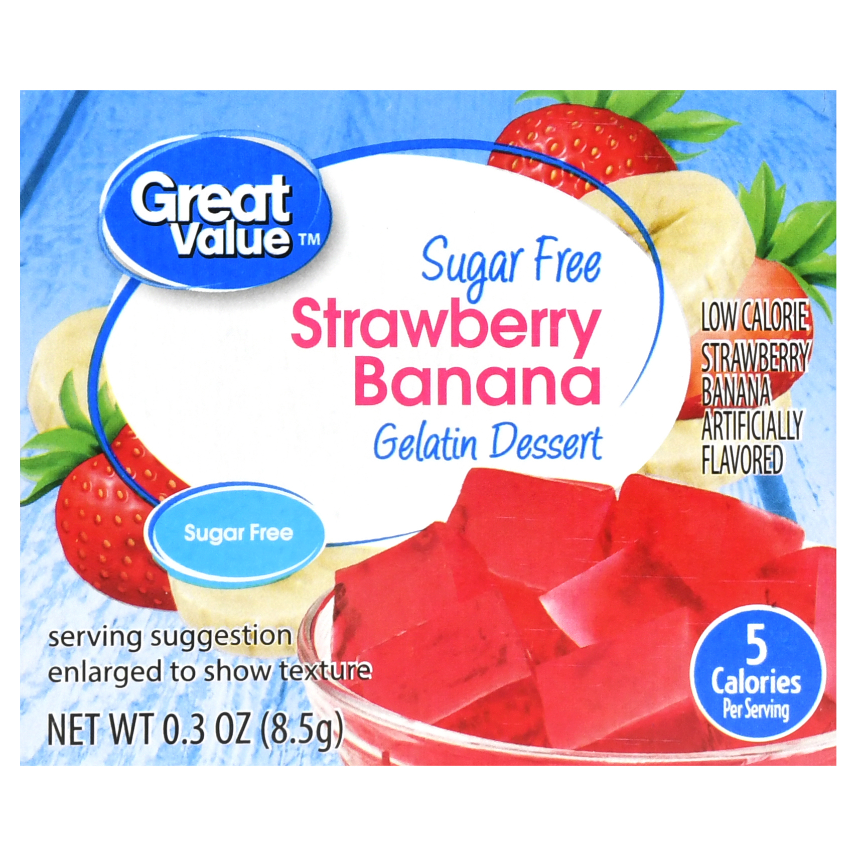 (3 Pack) Great Value Sugar Free Gelatin Dessert, Strawberry Banana, 0.3 Oz