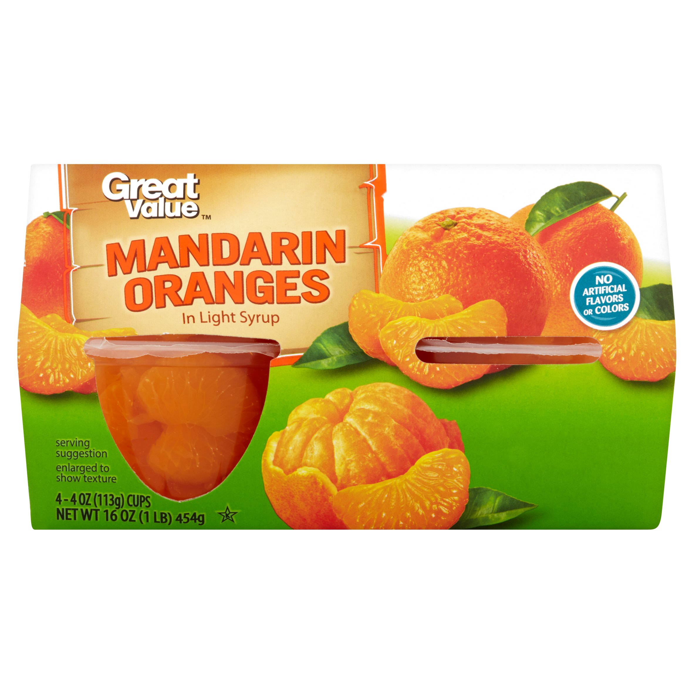 Great Value Mandarin Oranges in Light Syrup, 4 Oz, 4 Count Image