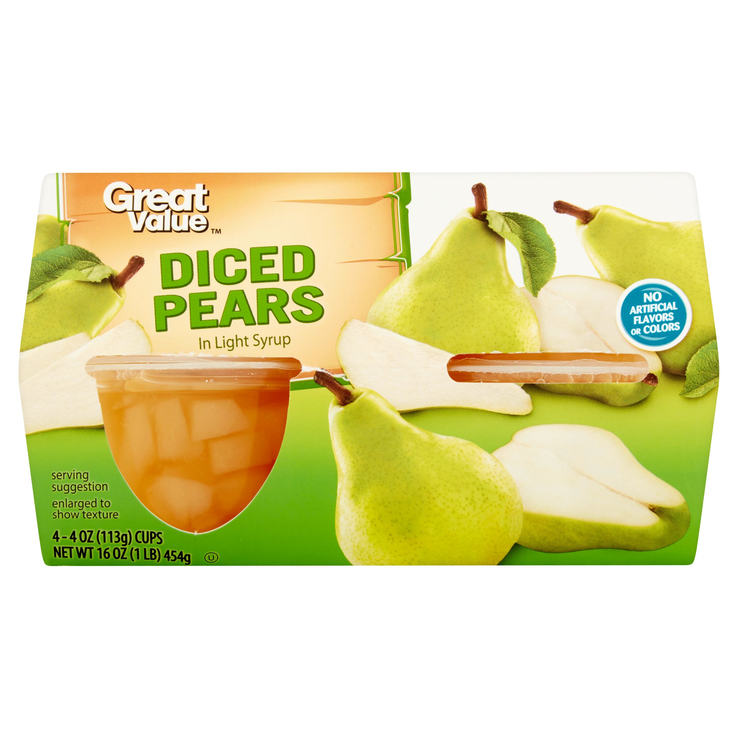 Great Value Diced Pears in Light Syrup, 4 Oz, 4 Count Image