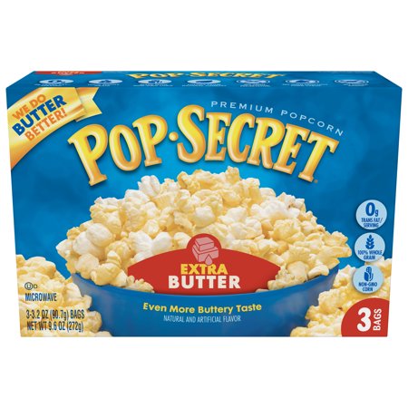 Pop Secret Microwave Popcorn  Extra Butter Flavor  3.2 Oz Sharing Bags  3 Ct