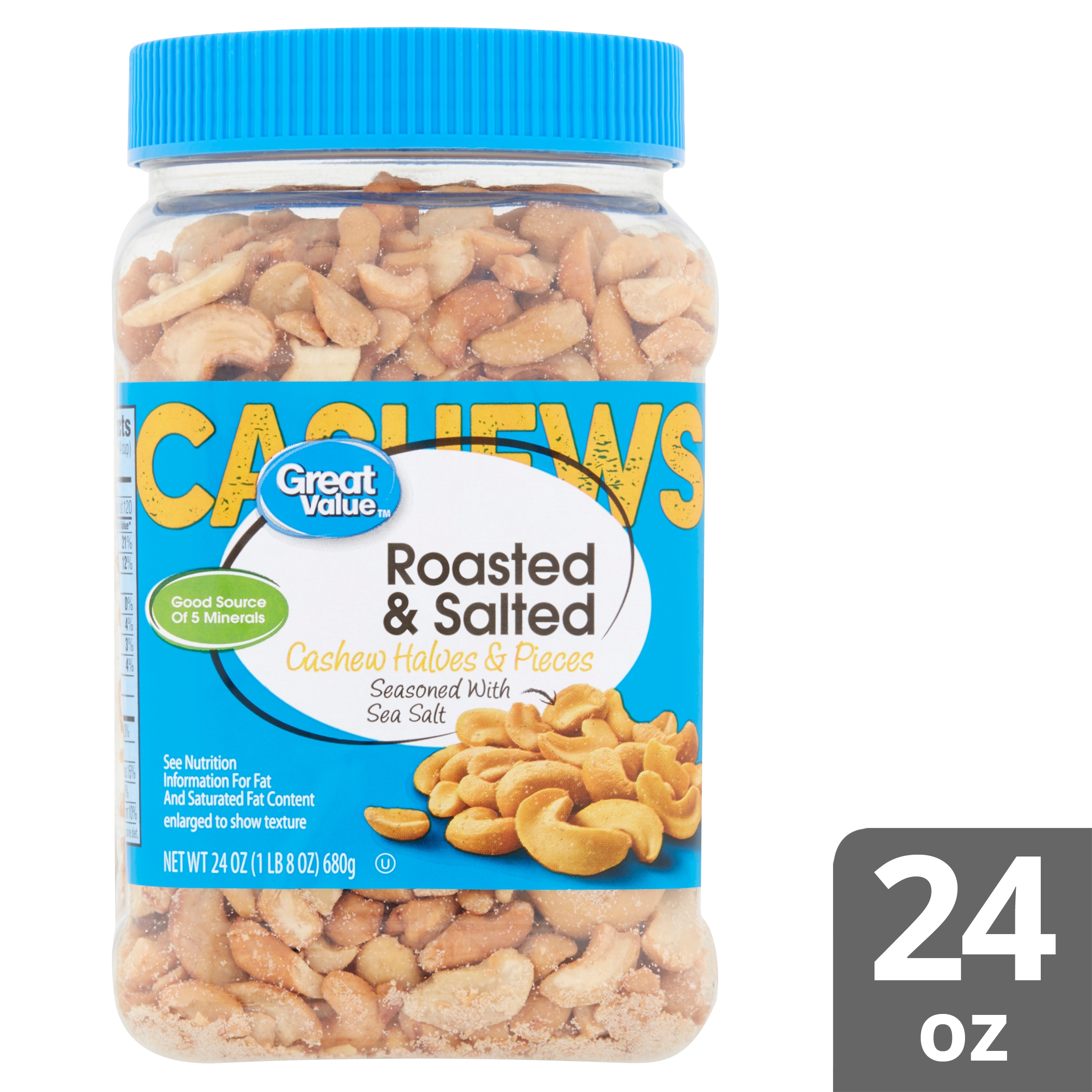 Great Value Roasted & Salted Cashew Halves & Pieces, 24 Oz Image