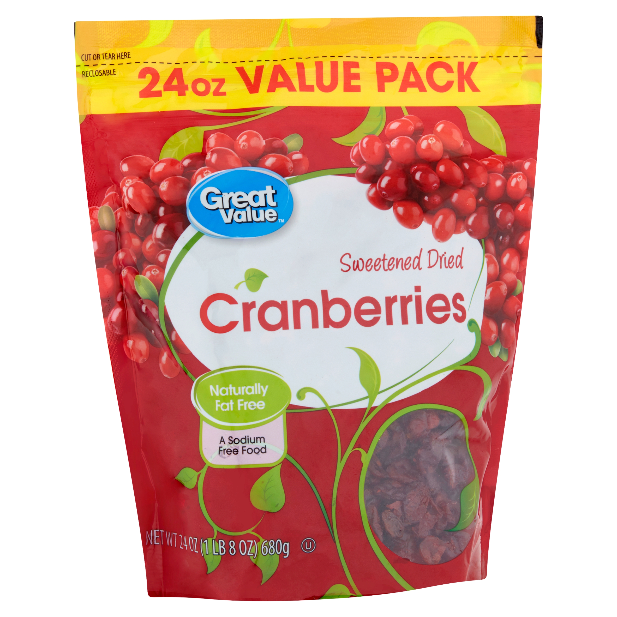 Great Value Dried Cranberries Sweetened 24 Oz Value Pack Image