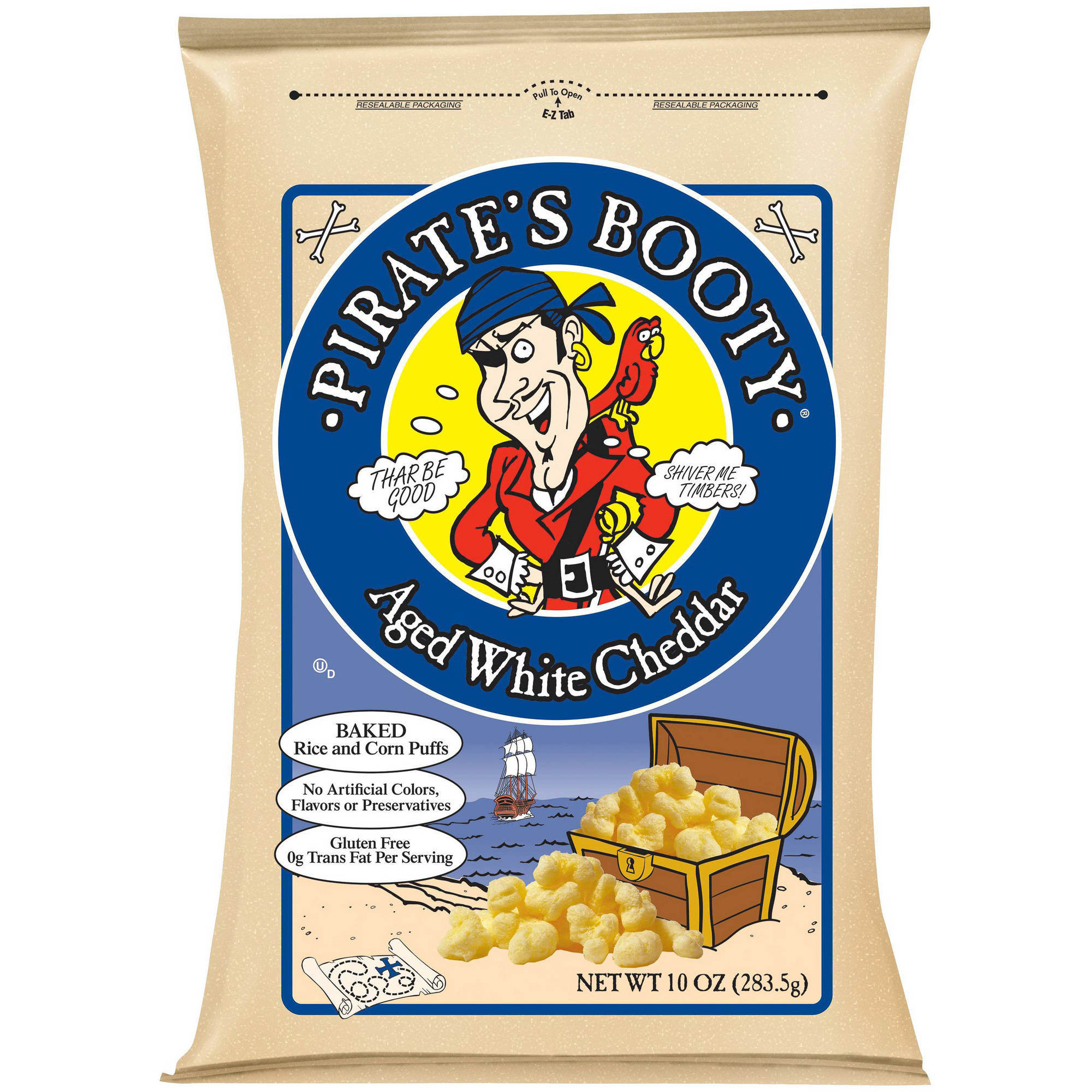 Pirate's Booty Aged White Cheddar Baked Rice and Corn Puffs , 10 Oz, (Pack of 6)