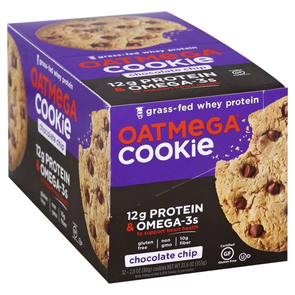 Oatmega Grass-Fed Whey Protein Cookie Gluten Free Chocolate Chip -- 12 Cookies