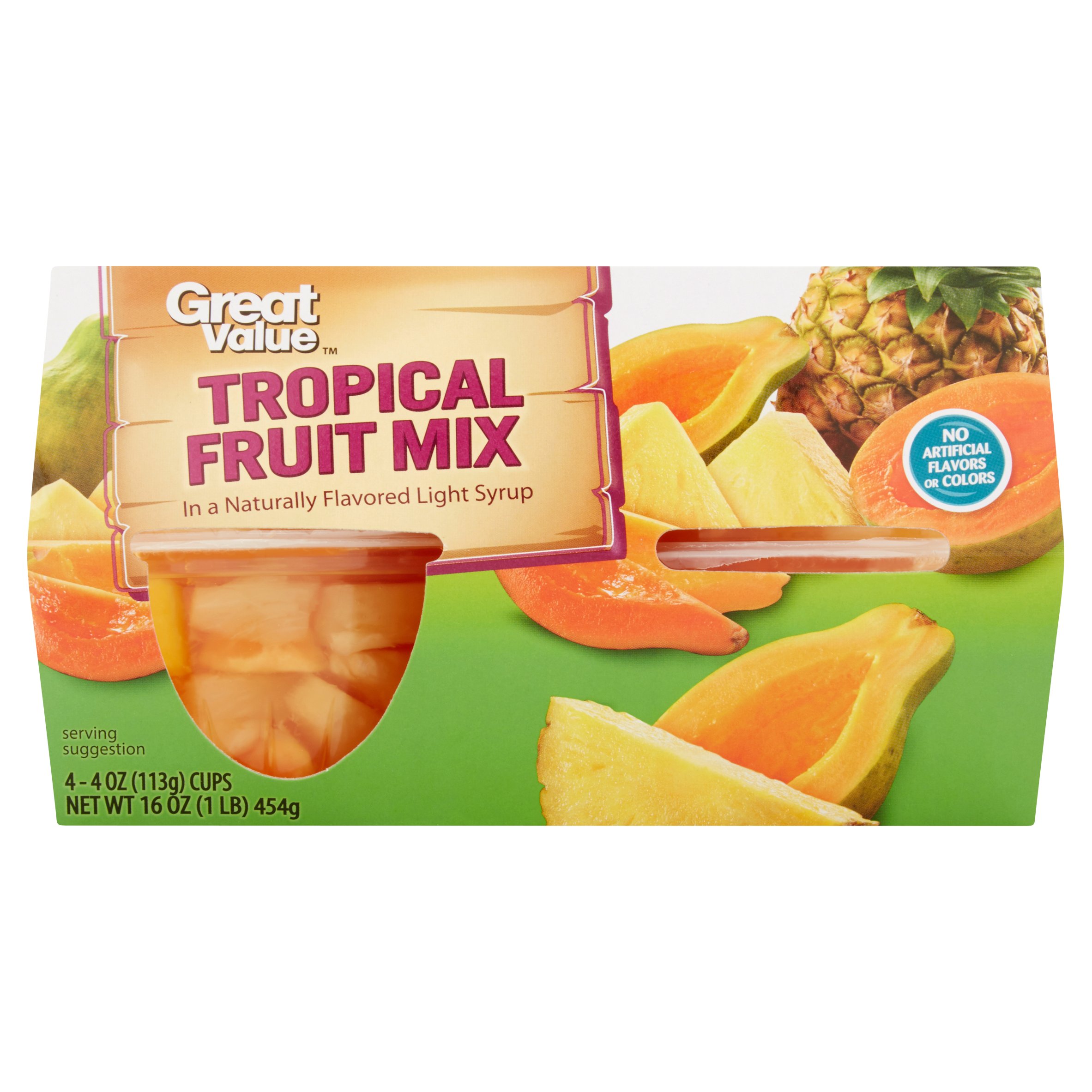 Great Value Tropical Fruit Mix in Light Syrup, 4 Oz, 4 Count Image