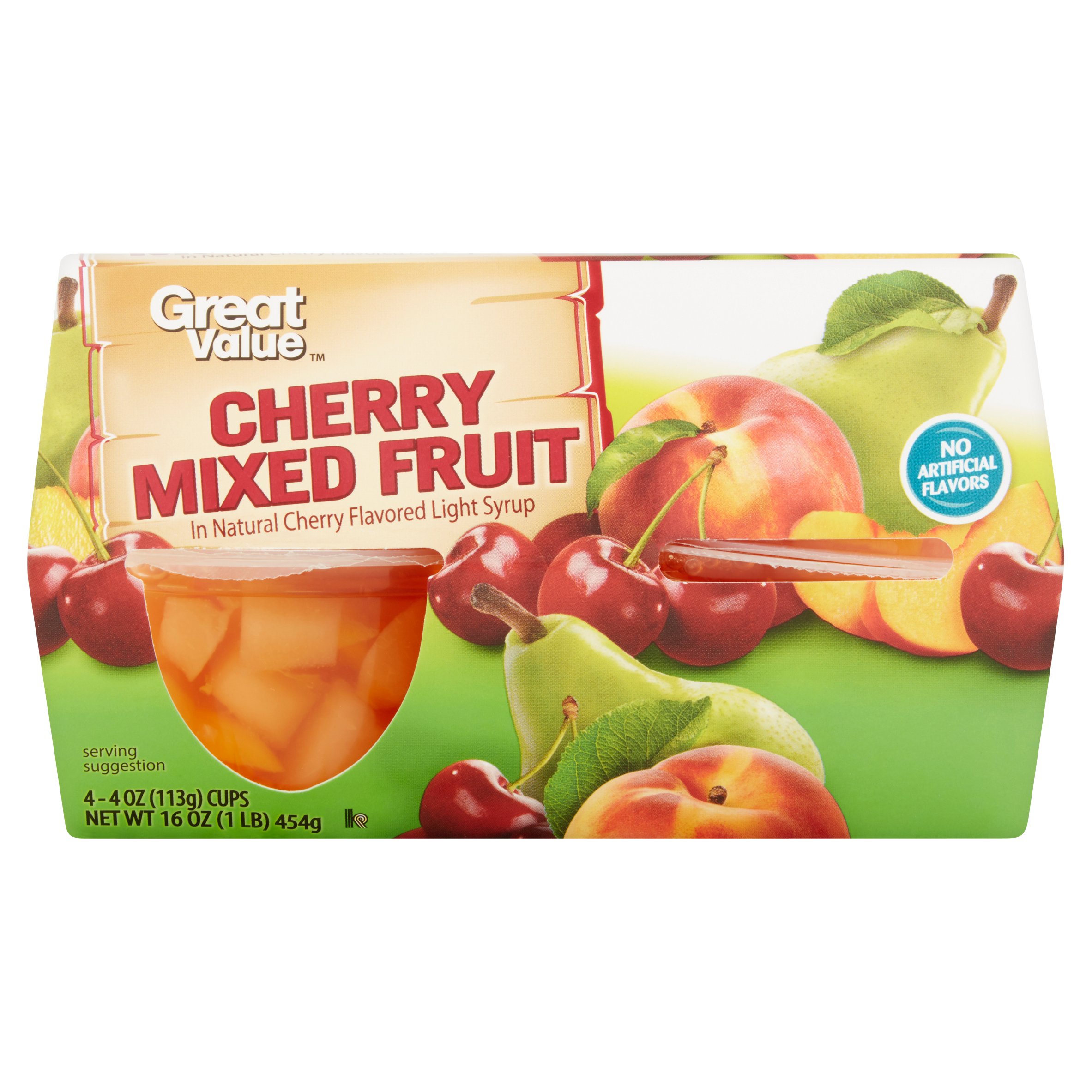 (3 Pack) Great Value Cherry Mixed Fruit in Cherry Light Syrup, 4 Oz, 4 Count Image