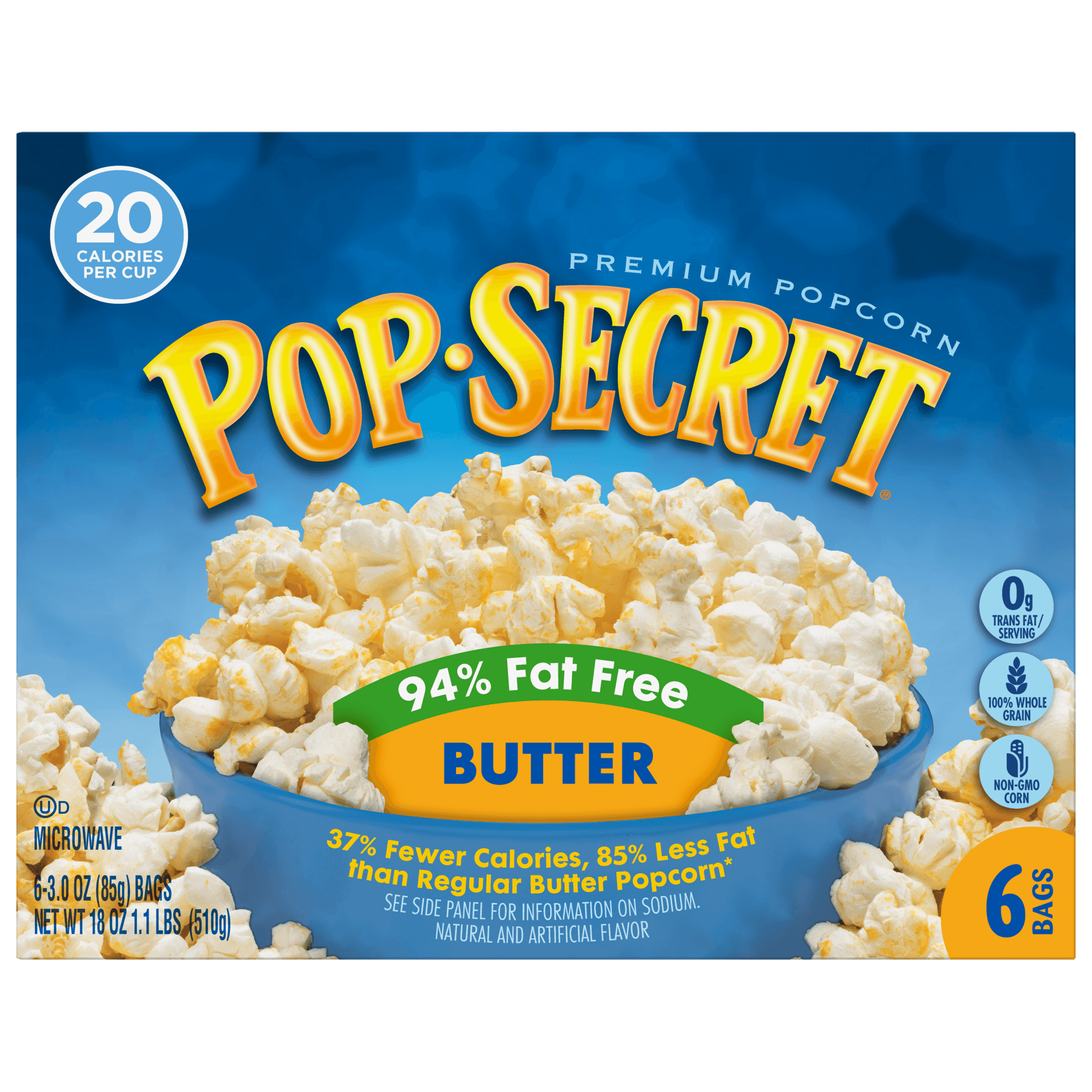 Pop Secret Microwave Popcorn  94% Fat Free Butter Flavor  3 Oz Sharing Bags  6 Ct
