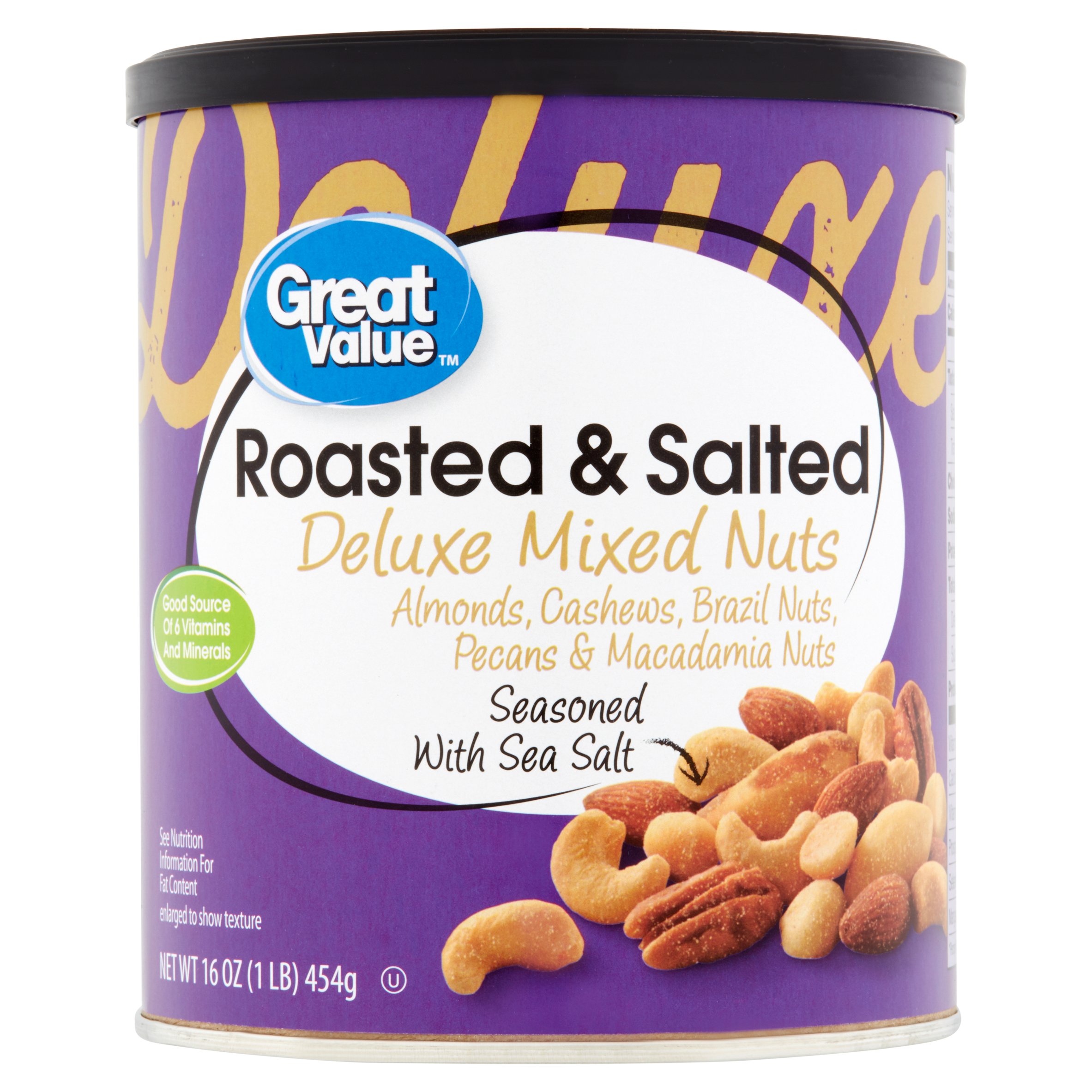 Great Value Roasted & Salted Deluxe Mixed Nuts, 16 Oz. Image