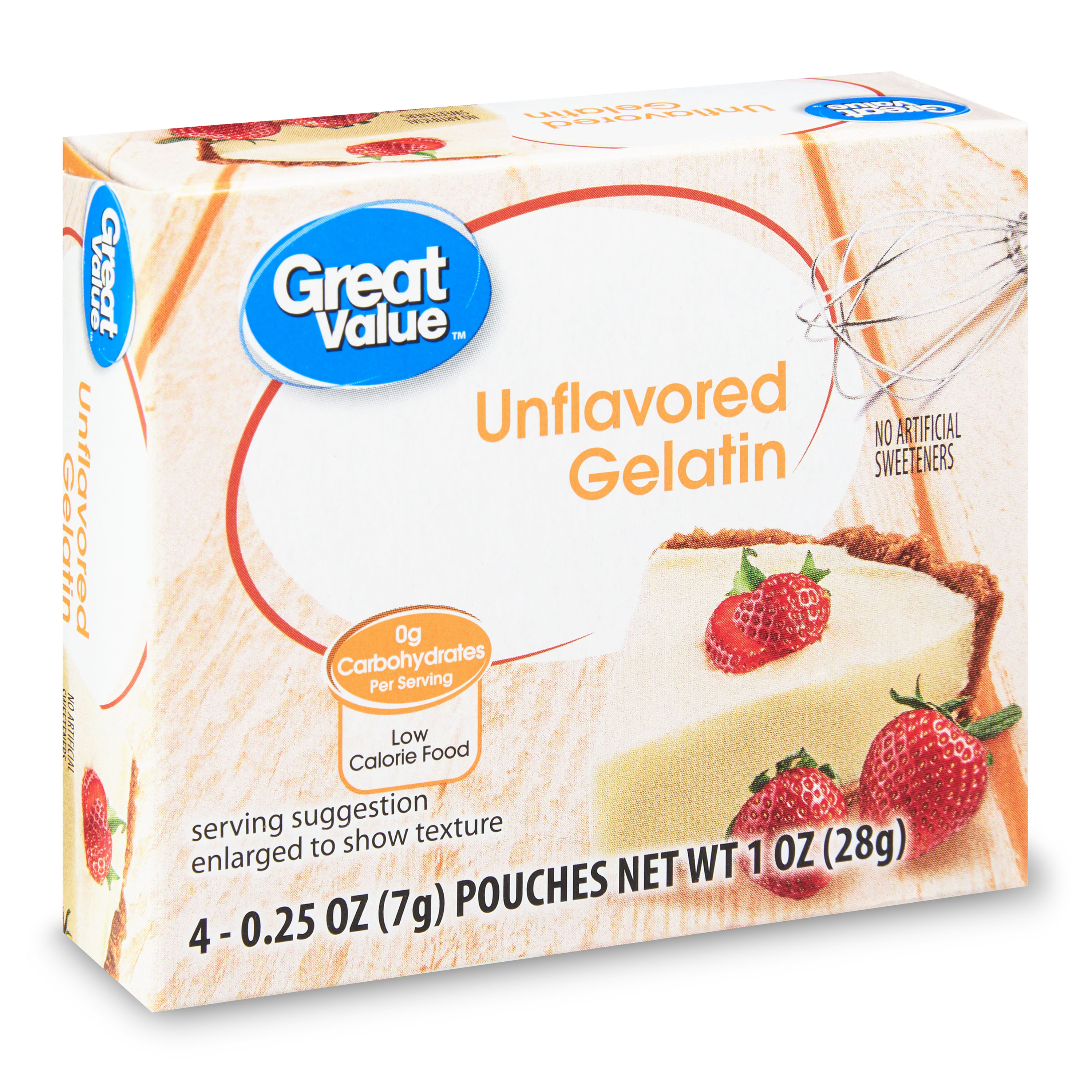 Great Value Unflavored Gelatin, 0.25 Oz, 4 Count
