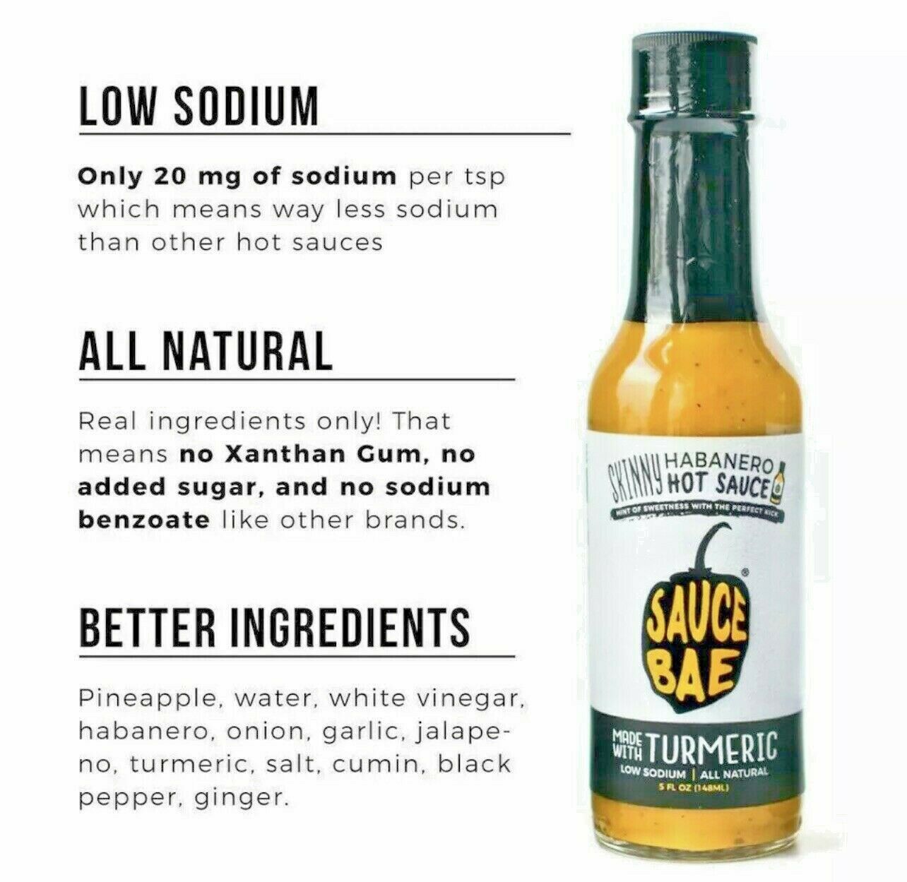 Sauce Bae Hot Sauce Skinny Habanero Turmeric Low Sodium 5 Fl Oz.