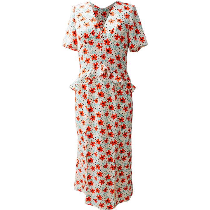 Chi Chi Short Sleeve Floral Print MIDI Day Dress in Red, Size 16