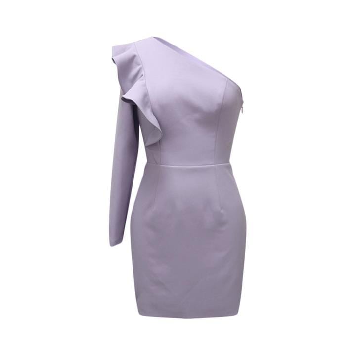 Chi Chi One Shoulder Ruffle Trim Bodycon in Lilac, Size 16