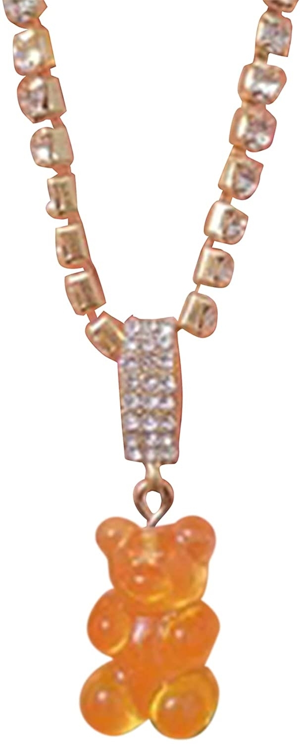 Eastjing Gummy Bear Necklaces, Colorful Rhinestone Gummy Bear Resin Aesthetic Pendant Necklace, Adjustable Chain Necklace for Women Gir CC