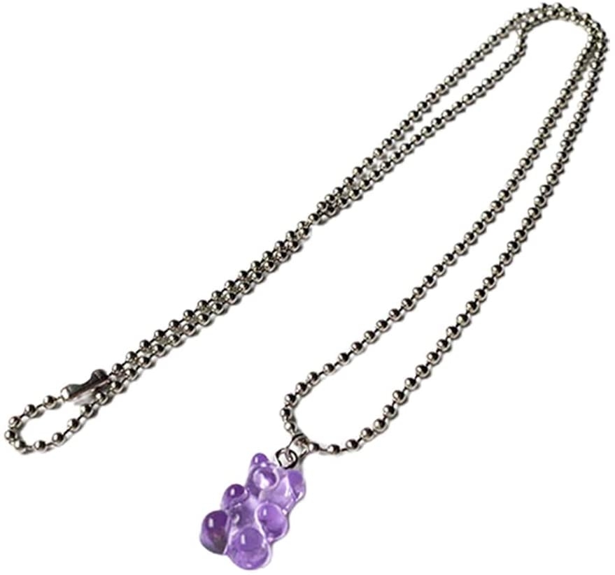Yugaoo Women Necklace, Gummy Bear Necklace Resin Candy Color Cartoon Pendant Chain for Women Girls Gift-Purple