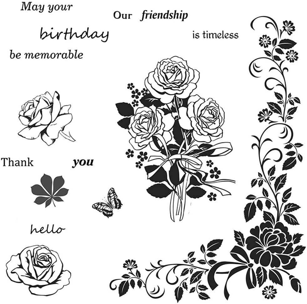 Yugaoo Cartoon Seal Stamp, Rose Flower Silicone Clear Seal Stamp DIY Scrapbooking Embossing Photo Album Decorative Paper Card - Tre K