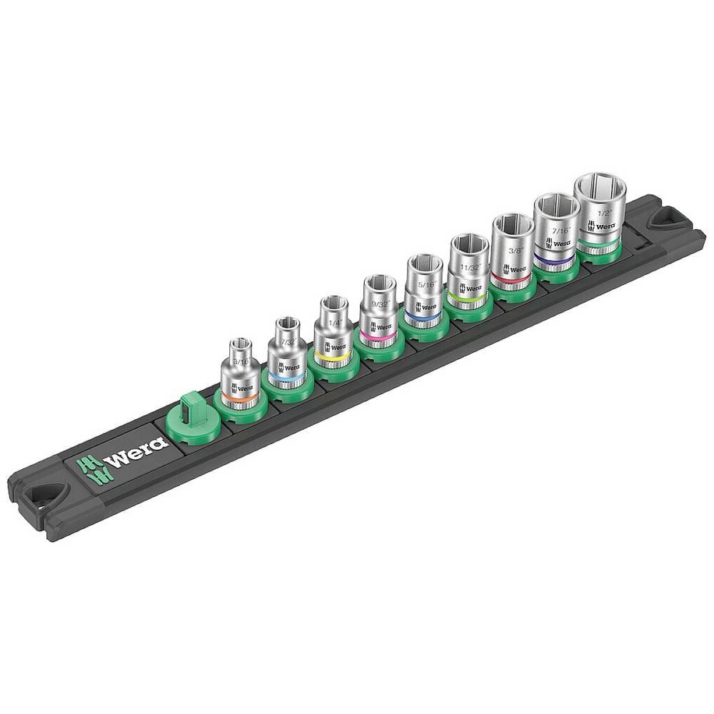 Wera 005420 SAE 1/4  Drive Zyklop Socket Set with Magnetic Holder  9 Pieces
