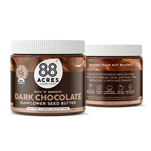 88 Acres, Organic Dark Chocolate Sunflower Seed Butter, Nut-Free, Non-GMO, Dairy-Free, 14 Ounce, 2 Pack