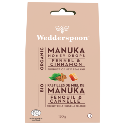 Wedderspoon Organic Manuka Honey Drops Fennel & Cinnamon