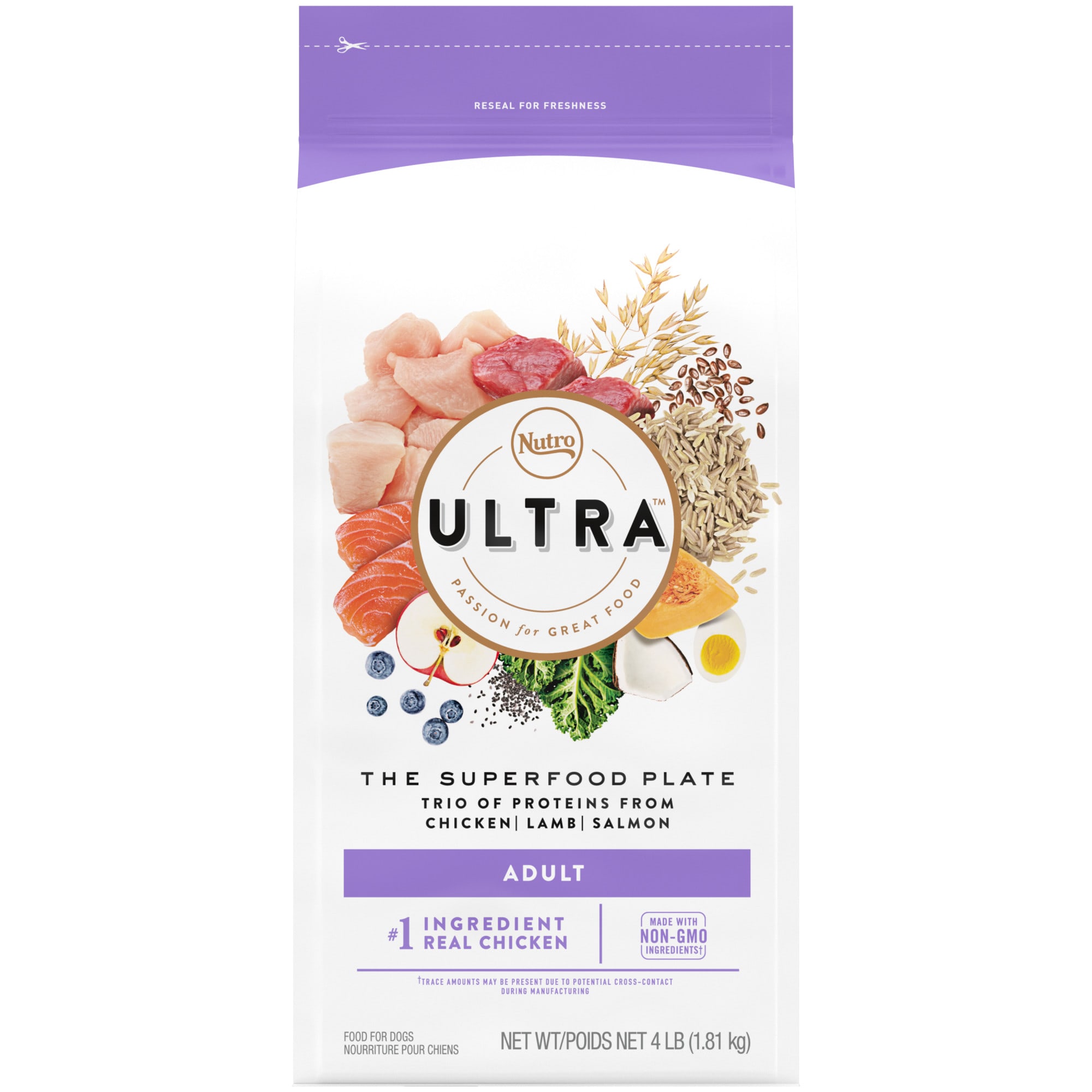Nutro Ultra Adult Dry Dog Food with a Trio of Proteins from Chicken  Lamb and Salmon  4 Lb Bag