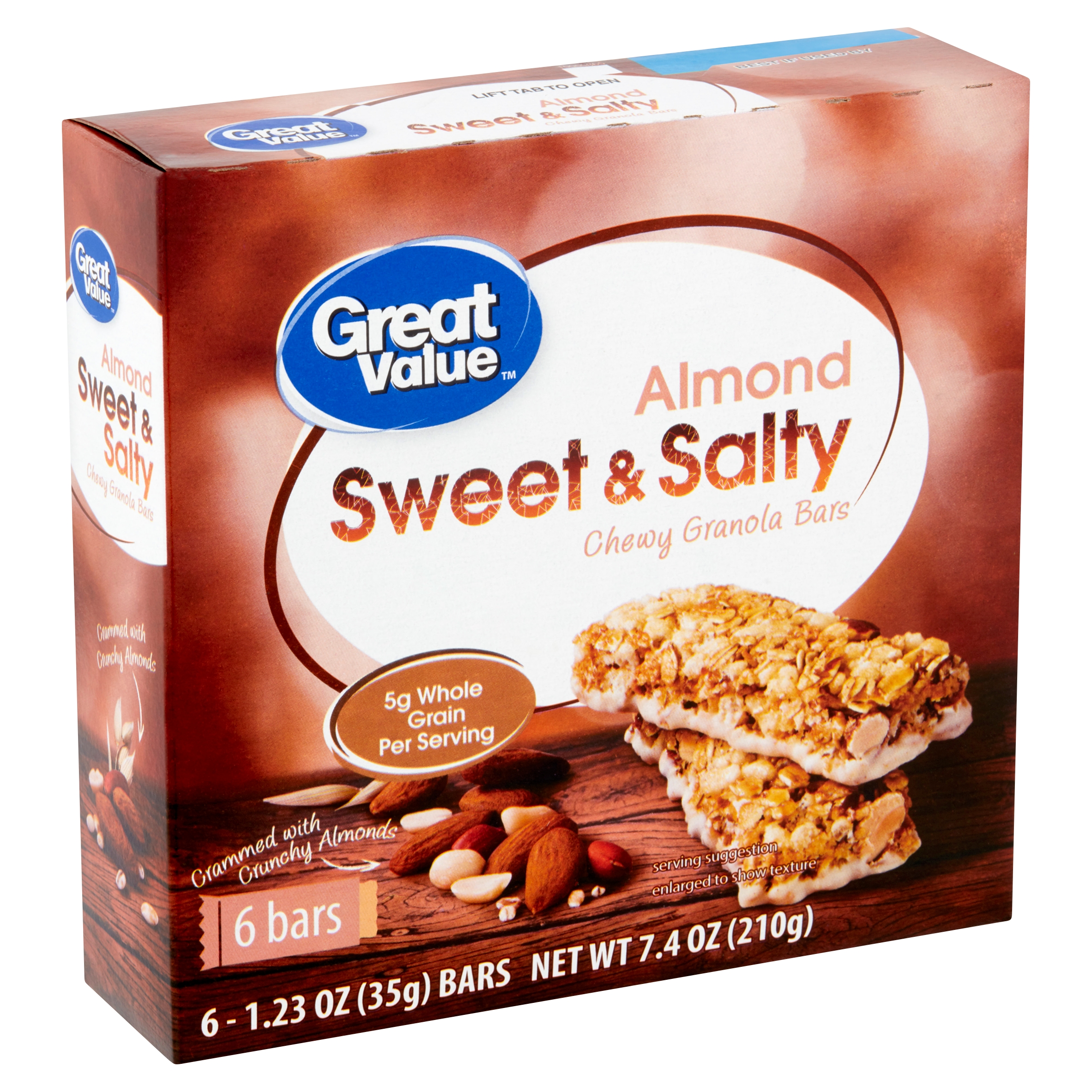 Great Value Almond Sweet & Salty Chewy Granola Bars 1.23 Oz 6 Count Image