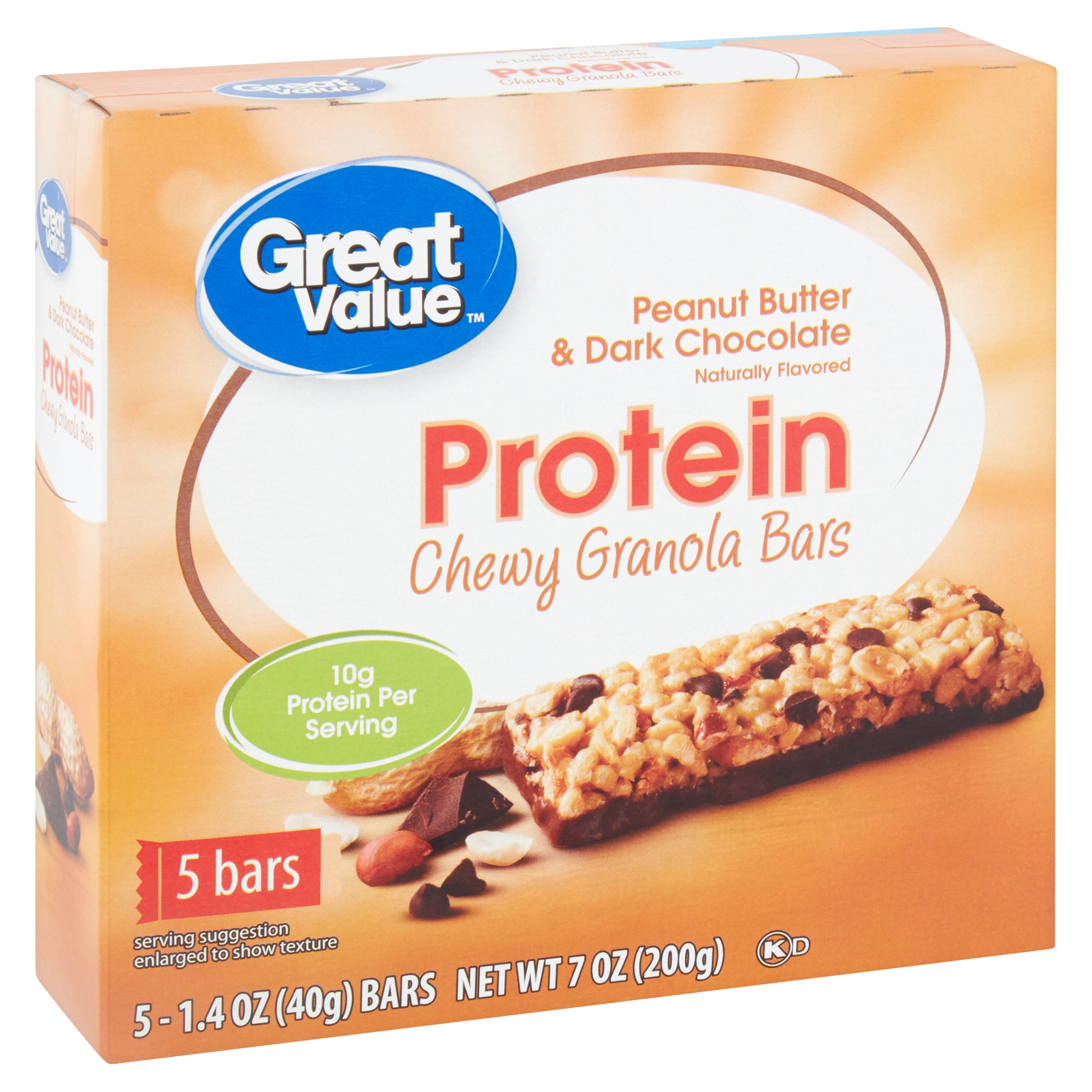 Great Value Chewy Protein Bar Peanut Butter & Dark Chocolate 10g Protein 5 Ct