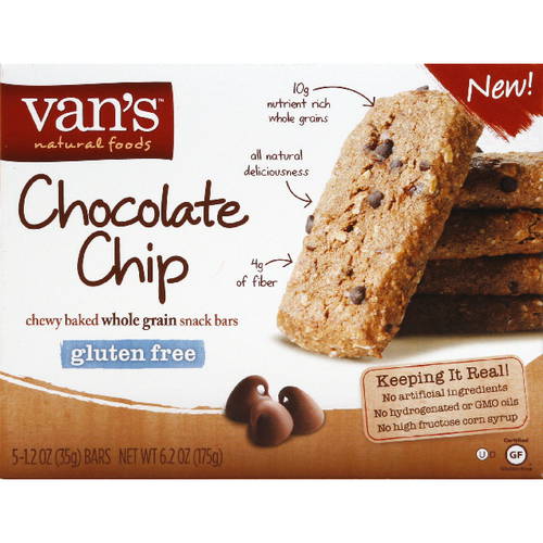 Van's Natural Foods Gluten Free Chocolate Chip Snack Bars, 1.2, Oz, 5 Count, (Pack Of 6)