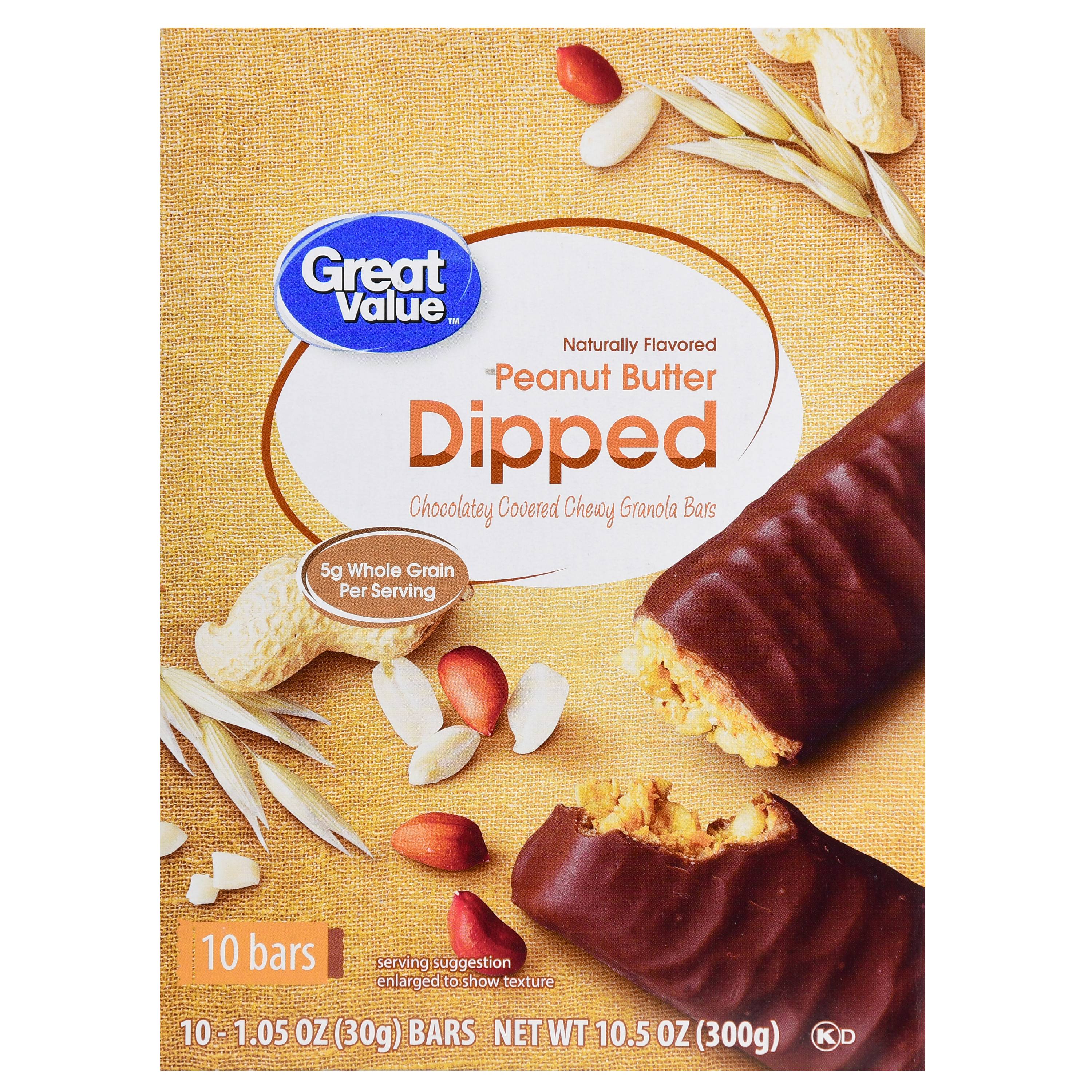 Great Value Chocolate Dipped Chewy Granola Bars Peanut Butter 10.5 Oz 10 Count Image