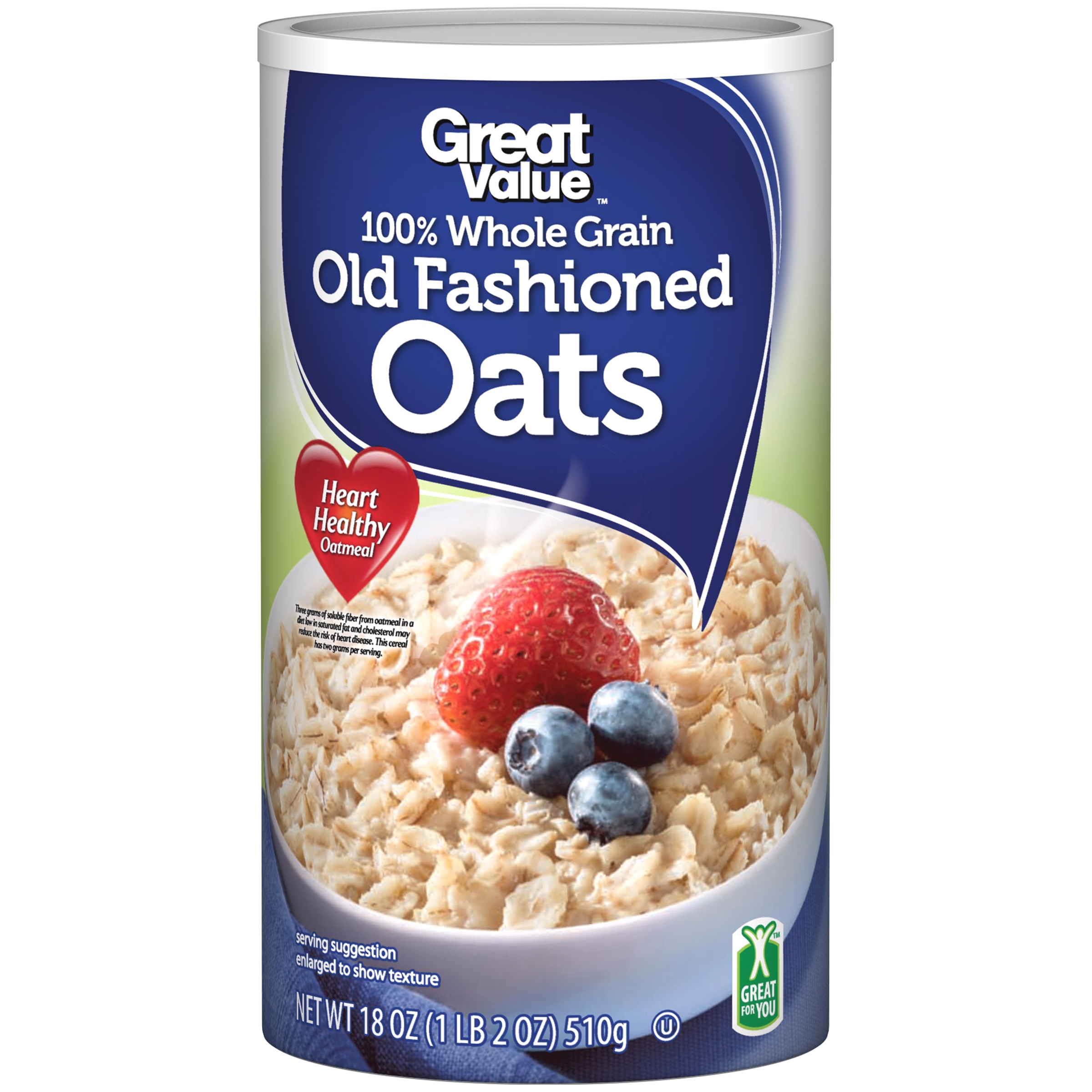 (4 Pack) Great Value 100% Whole Grain Old Fashioned Oats, 18 Oz Image