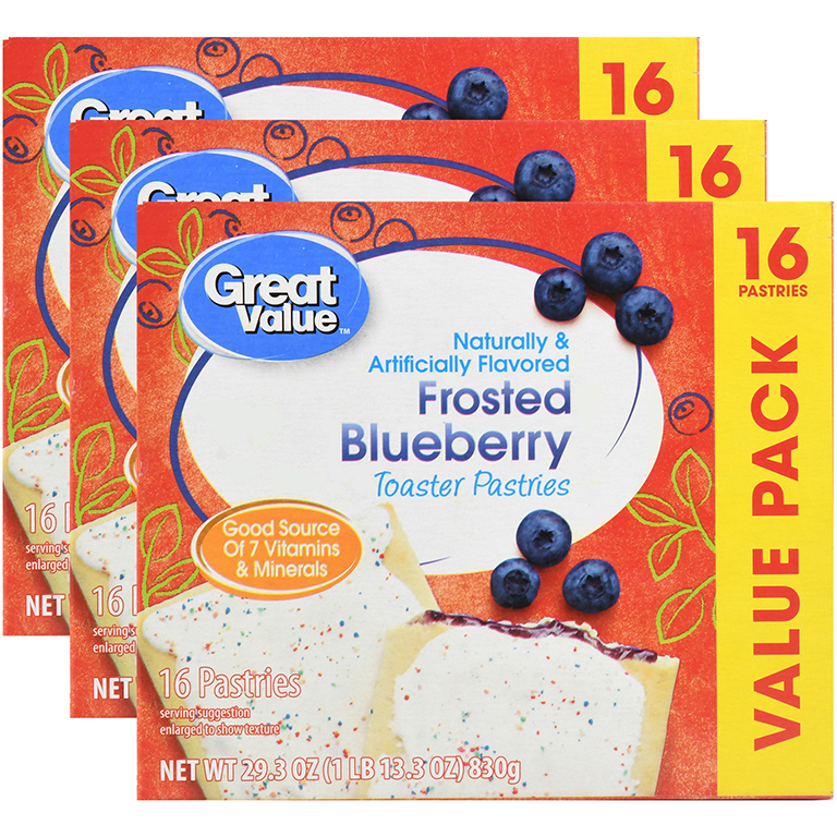 (3 Pack) Great Value Frosted Toaster Pastries, Blueberry, 16 Count Image