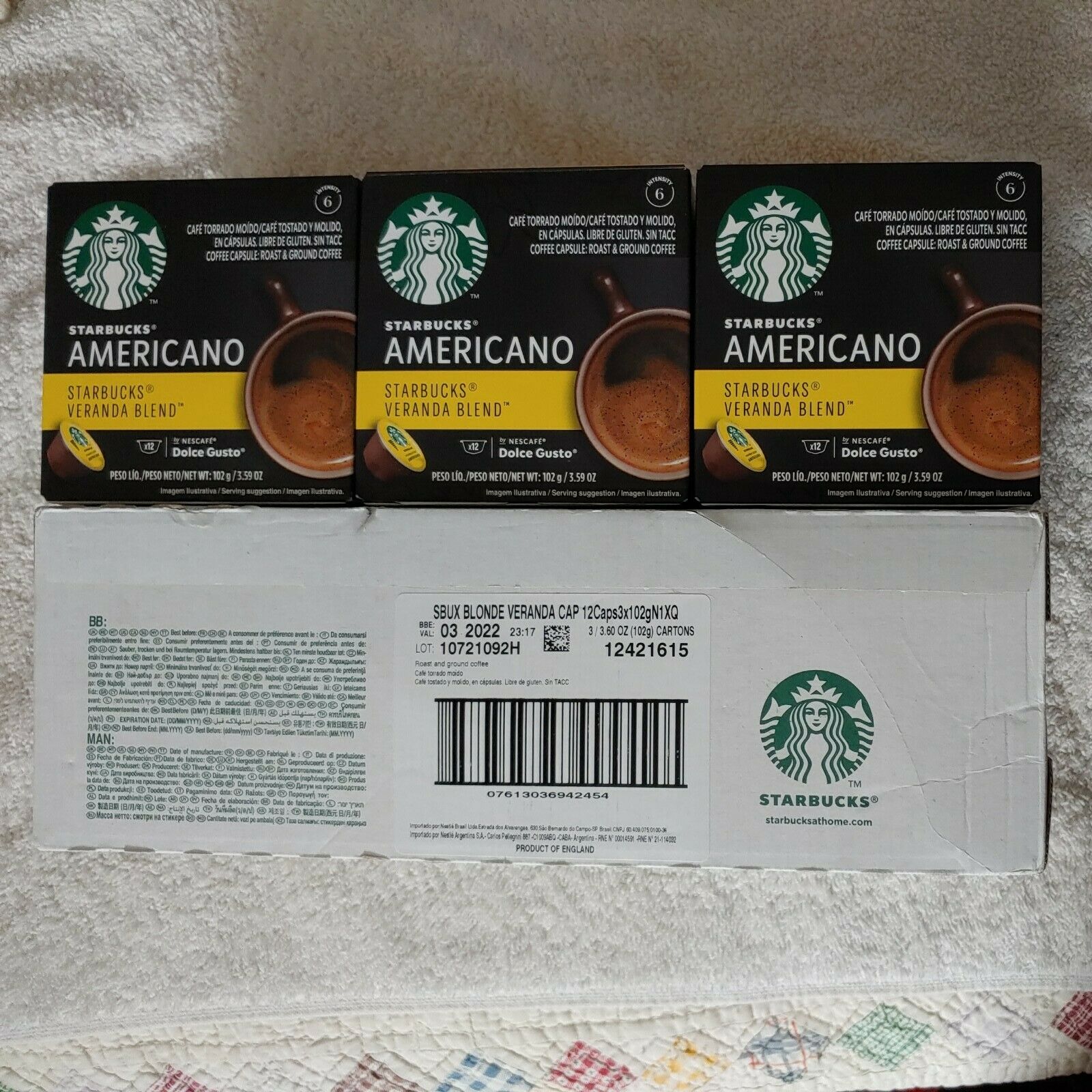 Nescafe Dolce Gusto Americano Coffee 6 Boxes 12 Pods Each by Starbucks BB03/2022