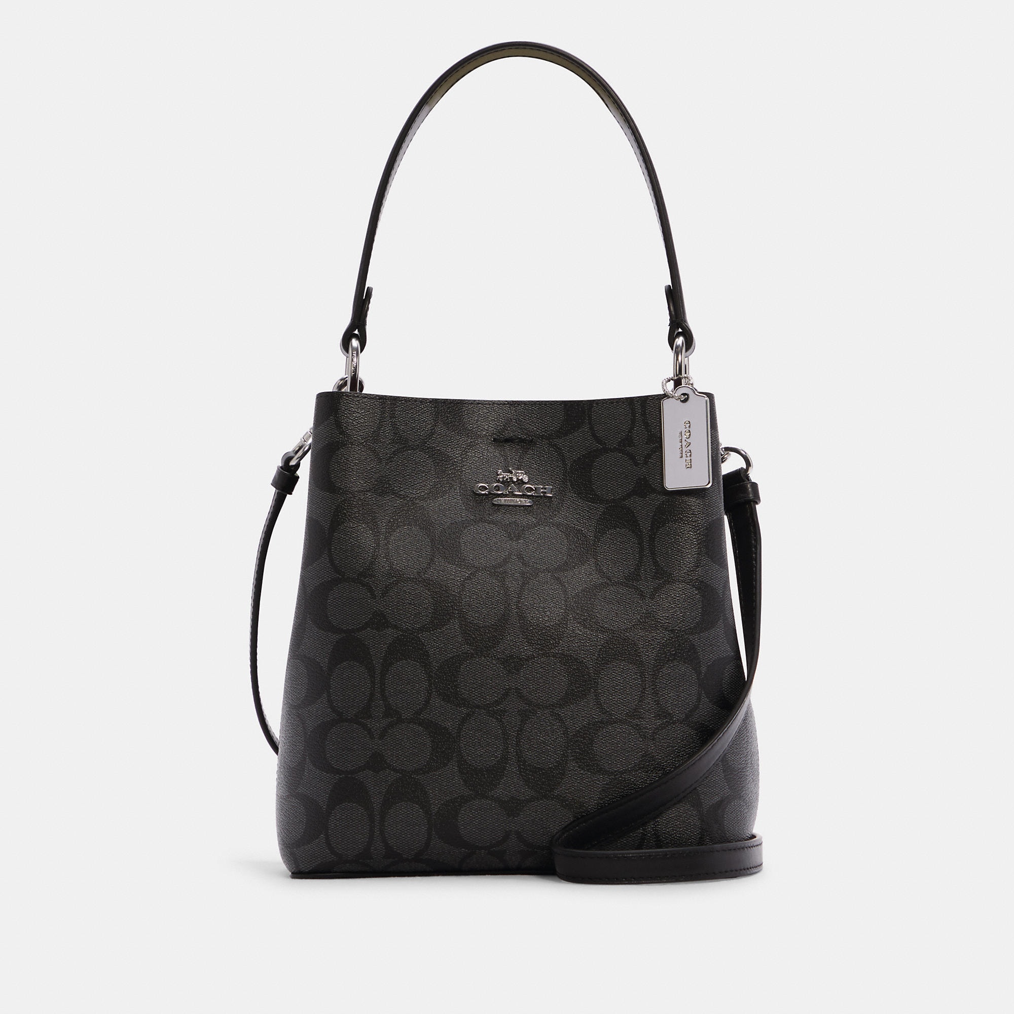 Coach (2312) Small Graphite/Black Signature Canvas Town Bucket Handbag Purse Bag