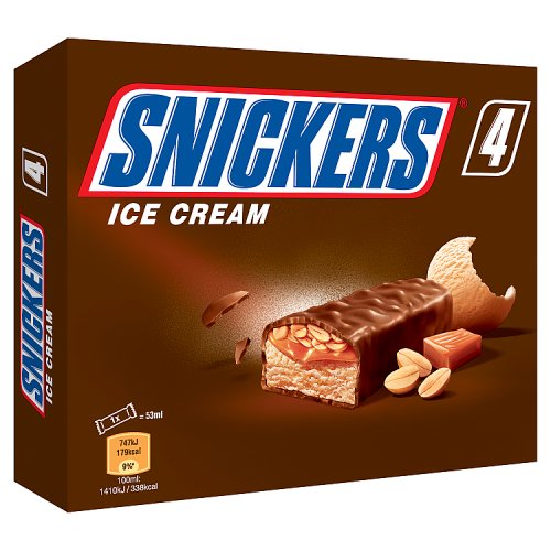 Snickers Chocolate Peanut Ice Cream Bar 4 X 53ml