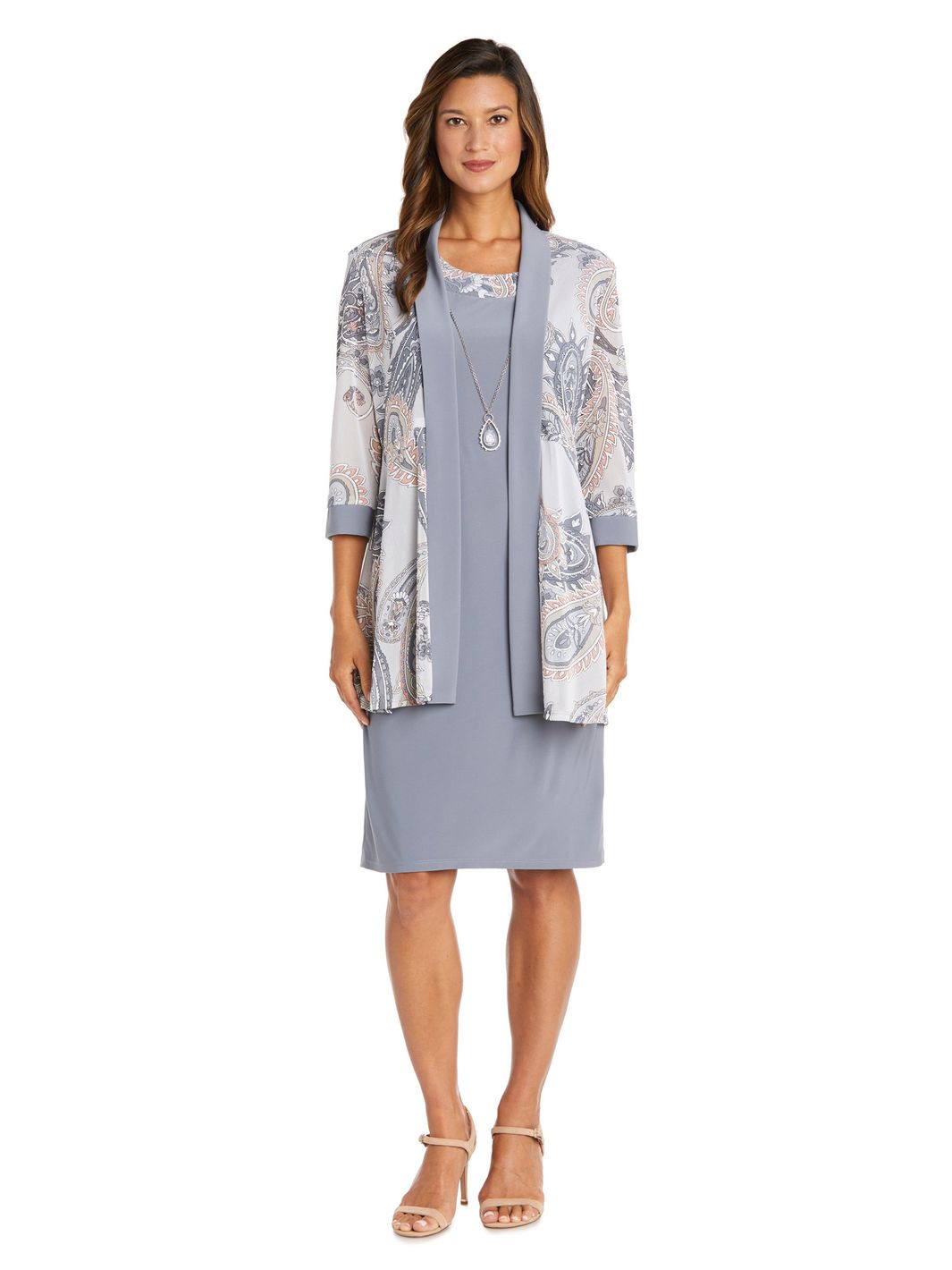 Womens R&M Ricards Puff Print Jacket Dress with Necklace