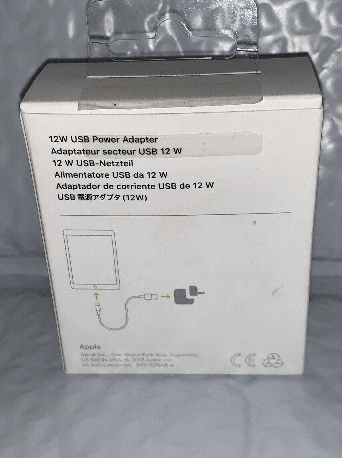 Apple 12W USB Power Adapter Original OEM for (iPhone iPad)- White - A2167
