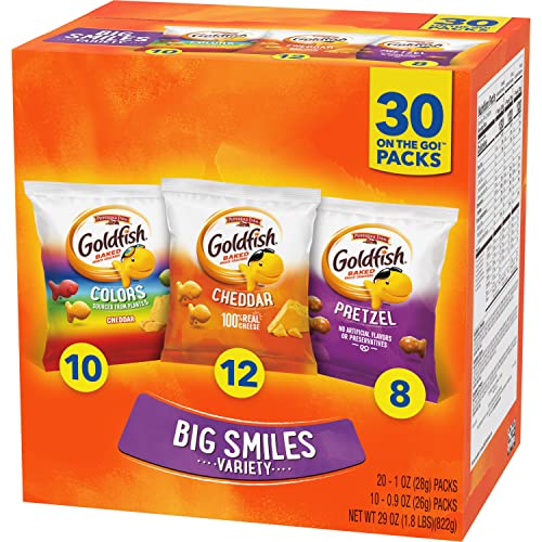 Pepperidge Farm Goldfish Crackers Big Smiles with Cheddar, Colors, and Pretzel Crackers, Snack Packs, 30 Count Variety Pack Box thumbnail