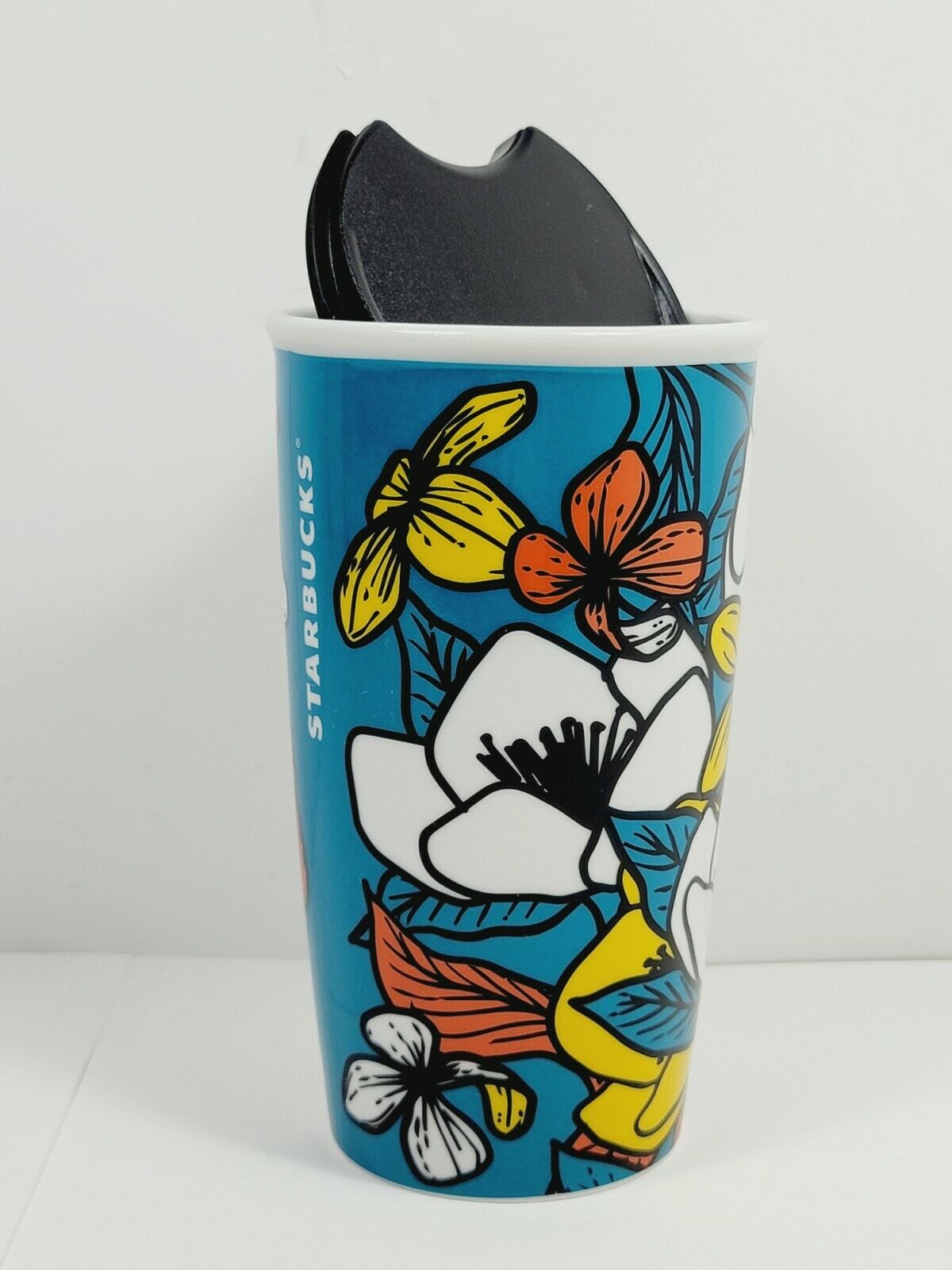 Starbucks Blue Poppy Tumbler Flower Floral Ceramic Travel Tumbler 12 Oz thumbnail
