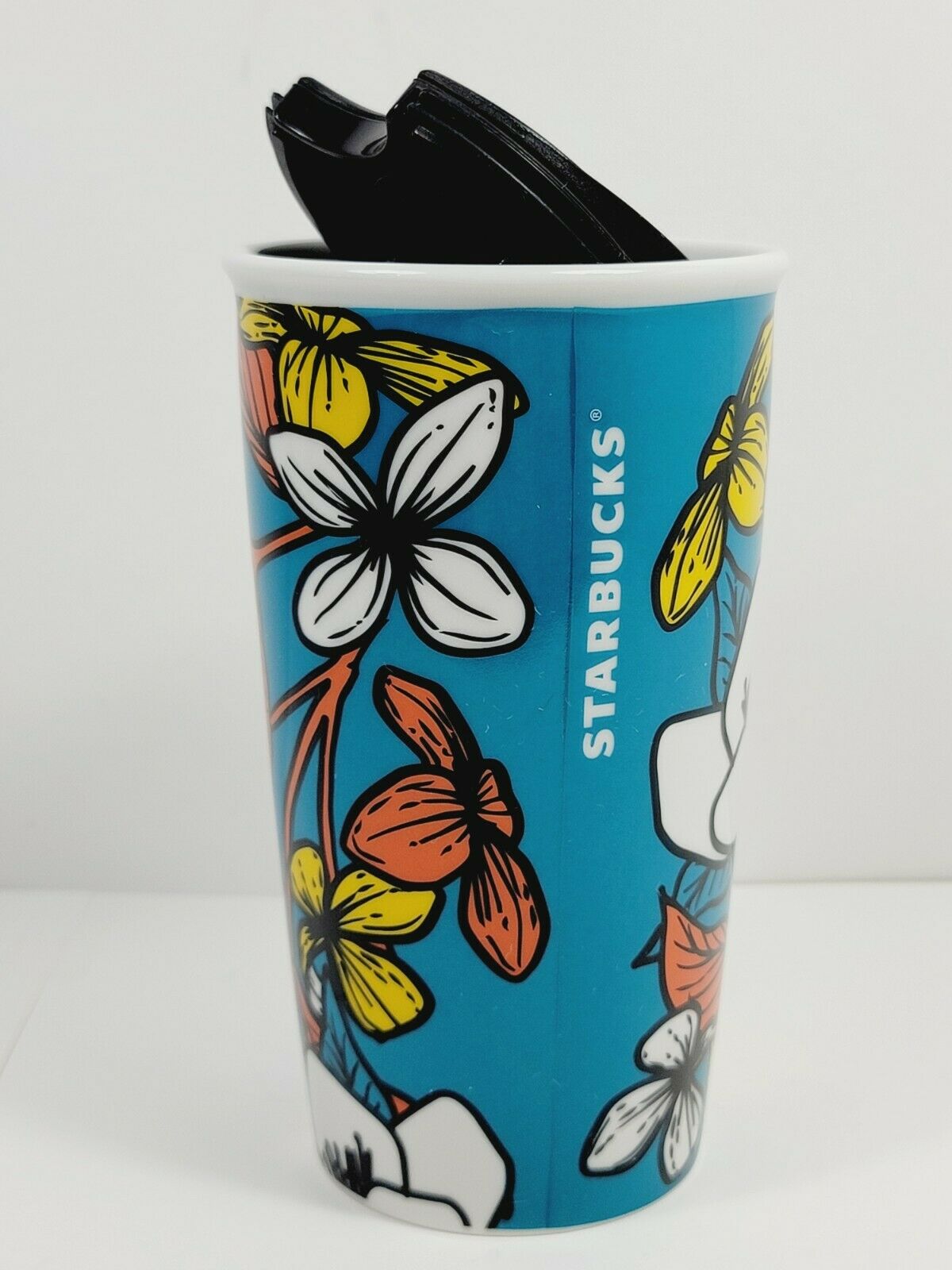 Starbucks Blue Poppy Tumbler Flower Floral Ceramic Travel Tumbler 12 Oz thumbnail