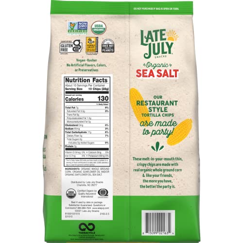 Late July Snacks Thin and Crispy Organic Tortilla Chips with Sea Salt - 10.1oz thumbnail