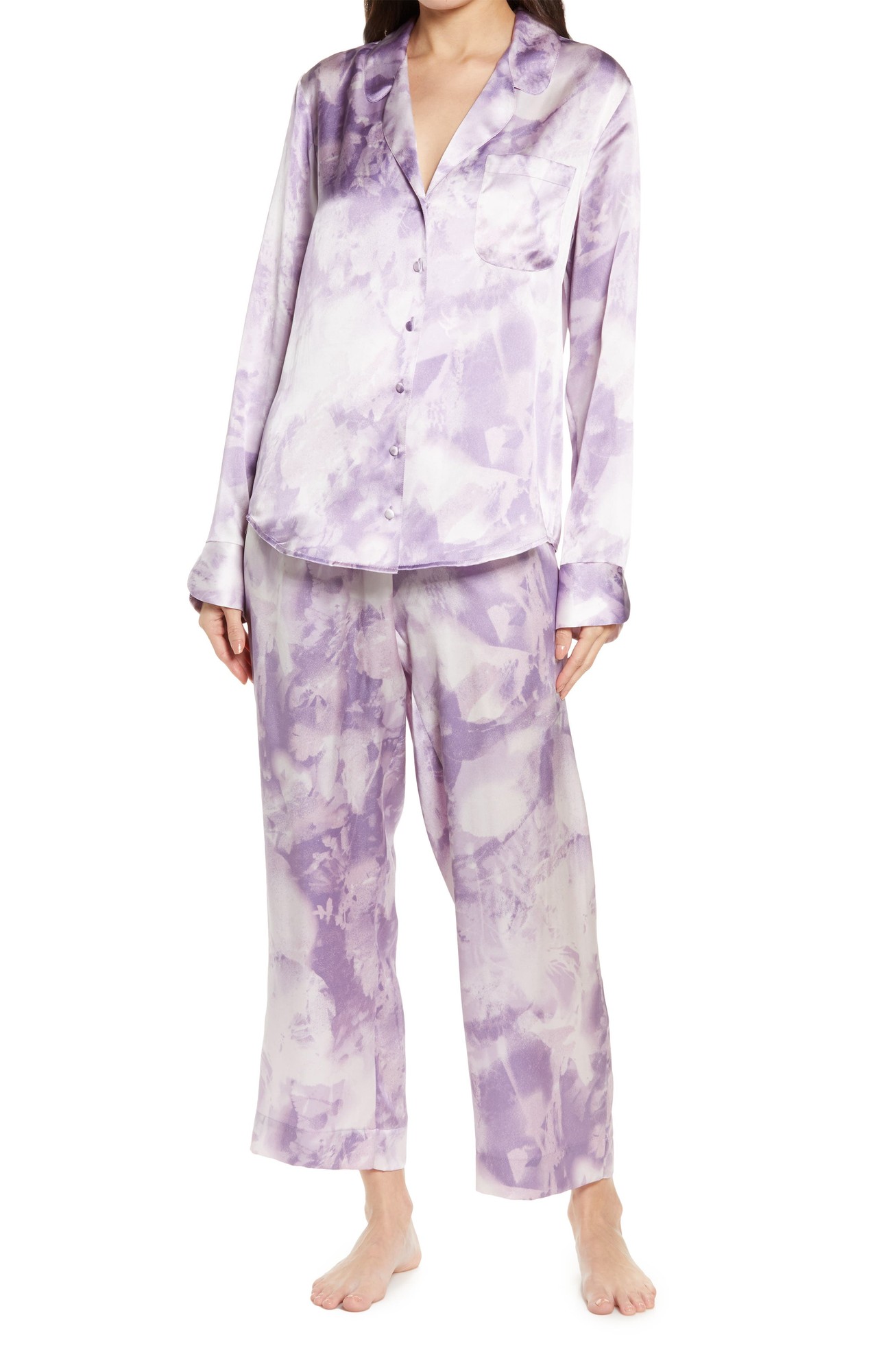 Nordstrom Washable Silk Pajamas in Purple Bloom Golden Hour at Nordstrom, Size Small