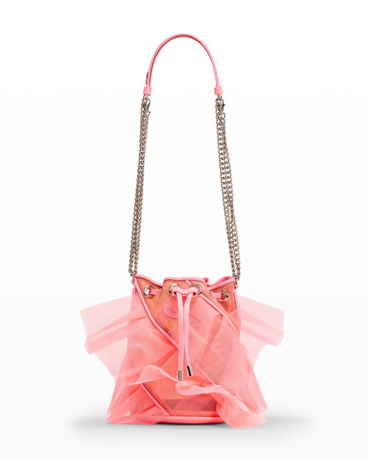 Christian Louboutin Marie Jane Tulle & Leather Bucket Bag in Bubble Gum/Bubble Gum at Nordstrom