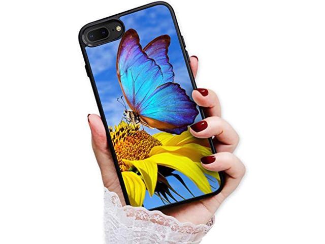 For iPhone 5, iPhone 5S, iPhone Se (2016), Durable Protective Soft Back Case Phone Cover, Hot12989 Blue Butterfly Sunflower 12989
